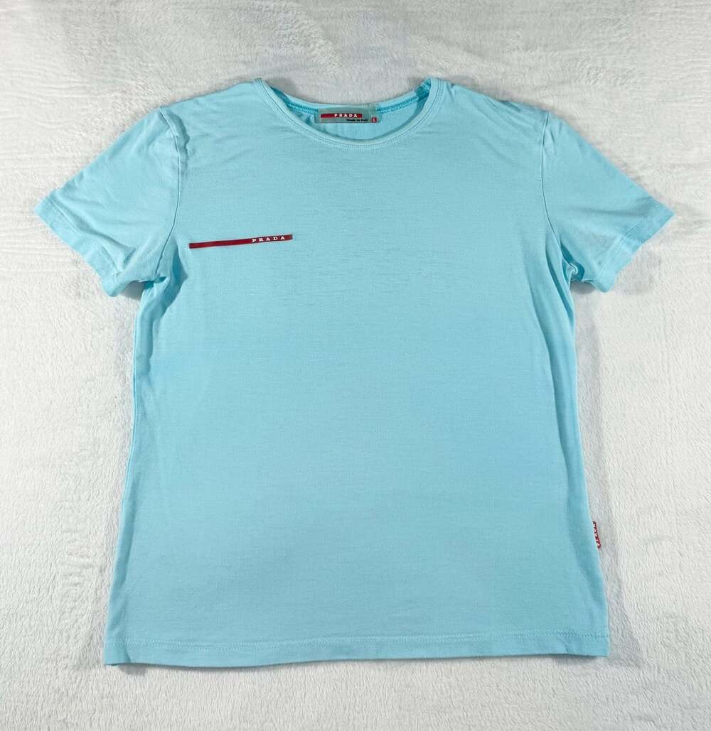 Prada Linea Rosa Light Blue Cotton Lycra S/S stretch Crewneck Baby T shirt, L